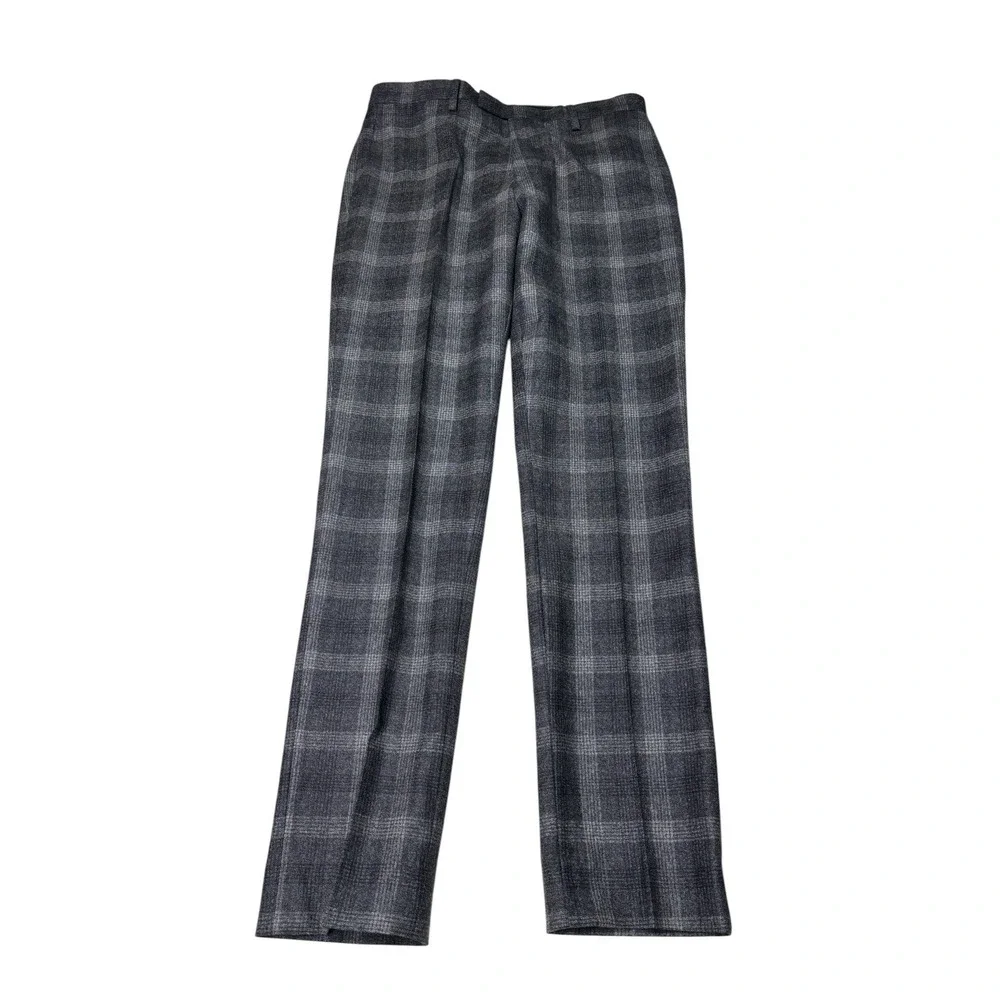 Banana Republic Mens 31x32 Slim Fit Grey Plaid 100%‎ Wool Marzotto Dress Pants